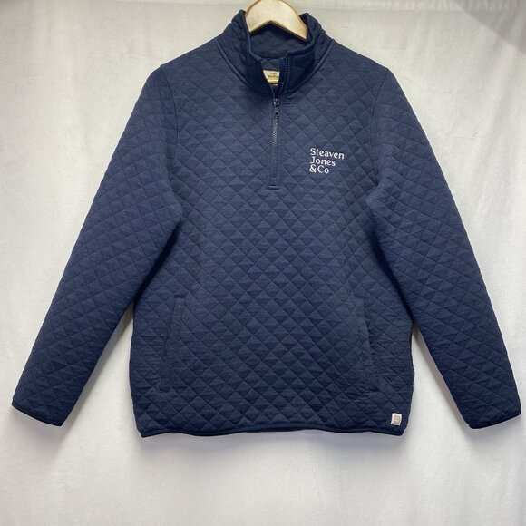 Marine Layer Corbet Quilted Pullover 1/4 Zip Mock Neck Sweater Men Medium Navy - Picture 1 of 11